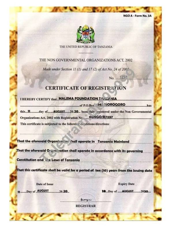非洲 Tanzania Company Certificate Of Regi预览图