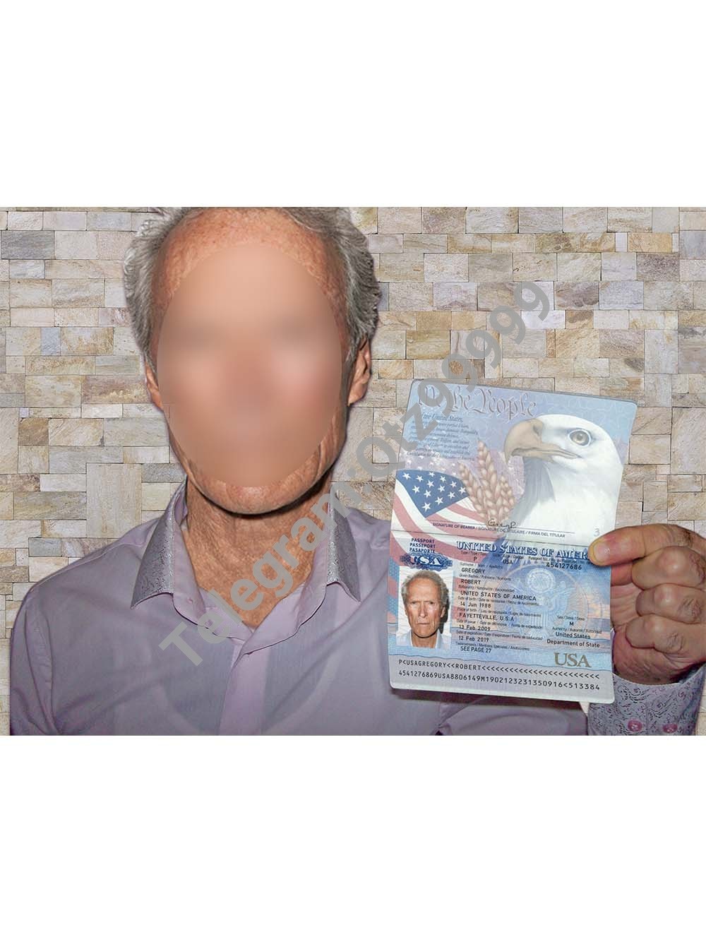 Old Man Selfie With USA Passport老人手持护照PS/PSD模板（V2版） 高清原件/PDF/PSD下载 - 地址证明风控解除