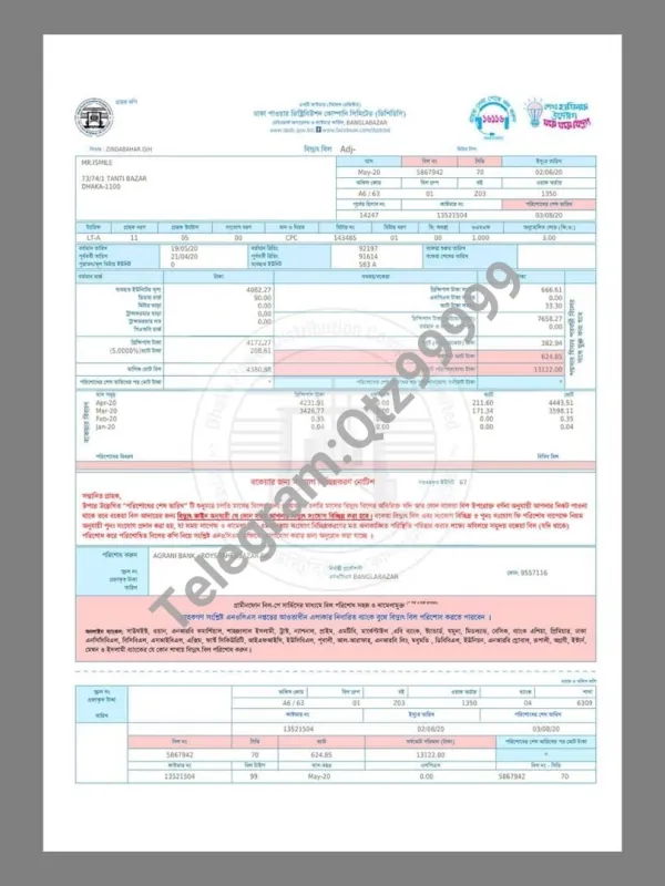 南亚|孟加拉Bangladesh Elite Power Utility Bills水电费账单/KYC地址证明pdf模板