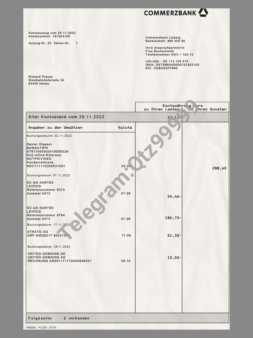 CommerzBank Statement德国商业银行账单/KYC地址证明psd/ps模板 高清原件/PDF/PSD下载 - 地址证明风控解除