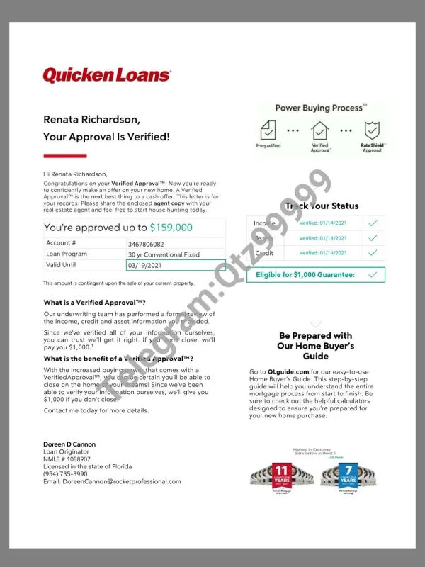USA Quicken Loans Application Approved Letter美国贷款申请通过信pdf/word模板