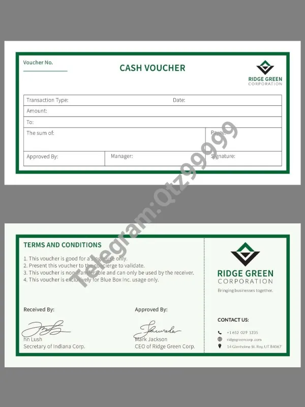 Ridge Green Corporation Cash Voucher公司代金券psd模板