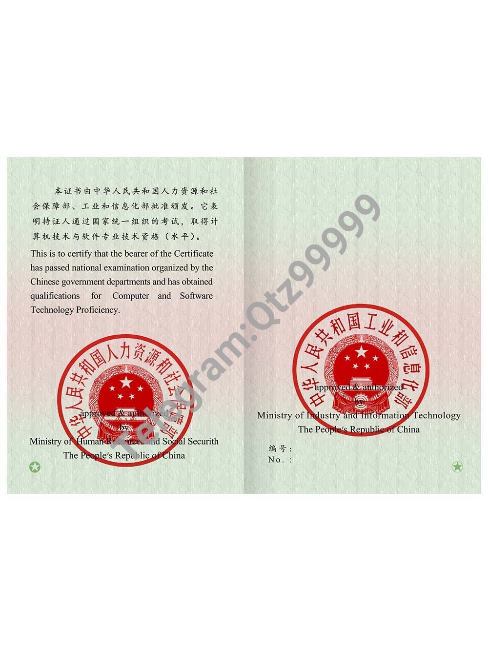 China Qualification Certificate of Computer and SoftwareTechnology计算机软件证书模板 高清原件/PDF/PSD下载 - 地址证明风控解除