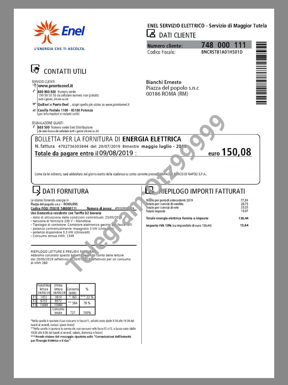 欧盟|Italy Enel Energia Utility Bills意大利水电费账单PS/PSD模板（V2） 高清原件/PDF/PSD下载 - 地址证明风控解除