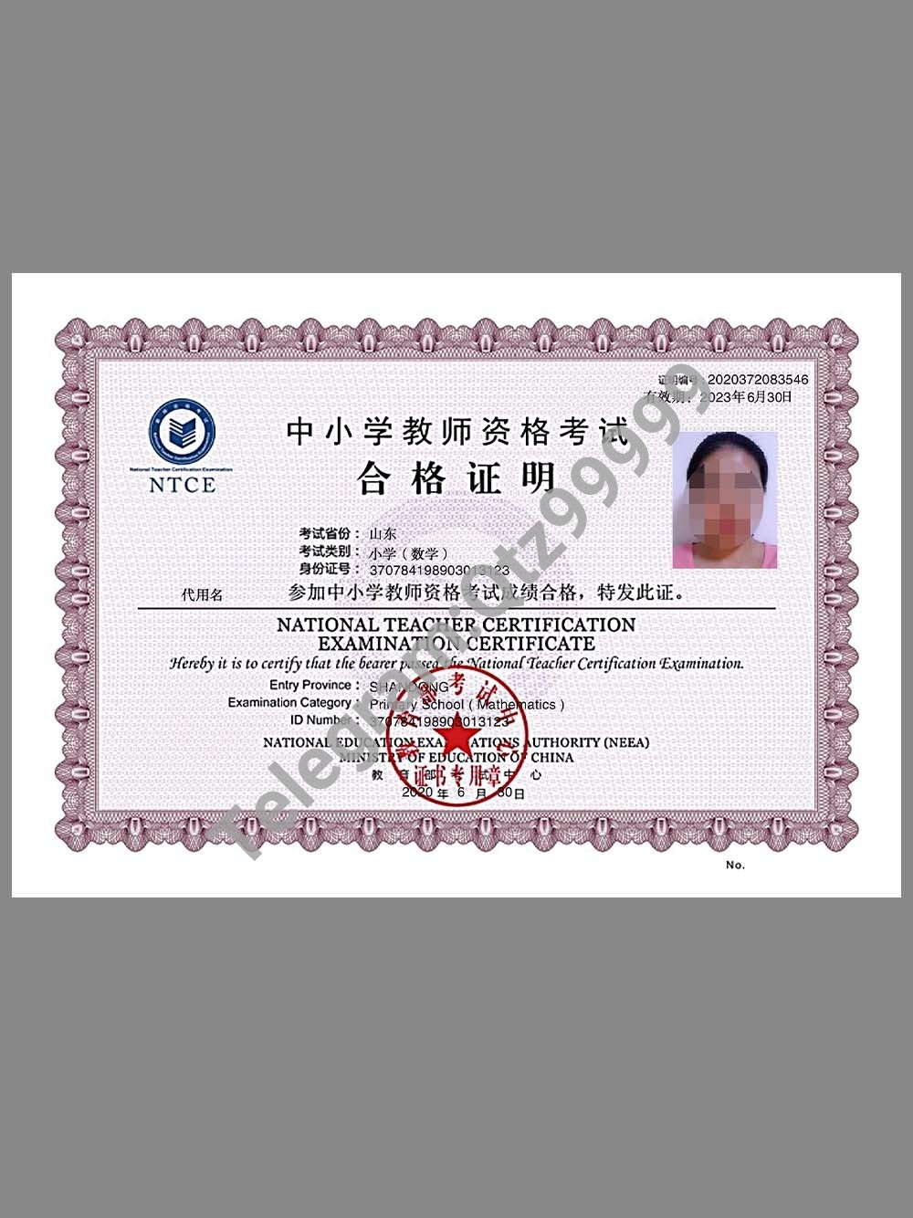 China Teacher Certification教师资格证PS/PSD模板 高清原件/PDF/PSD下载 - 地址证明风控解除