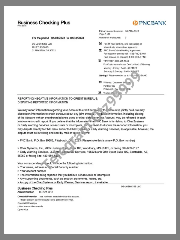 USA PNC Bank Firm Account Business Statement美国企业银行账单pdf模板