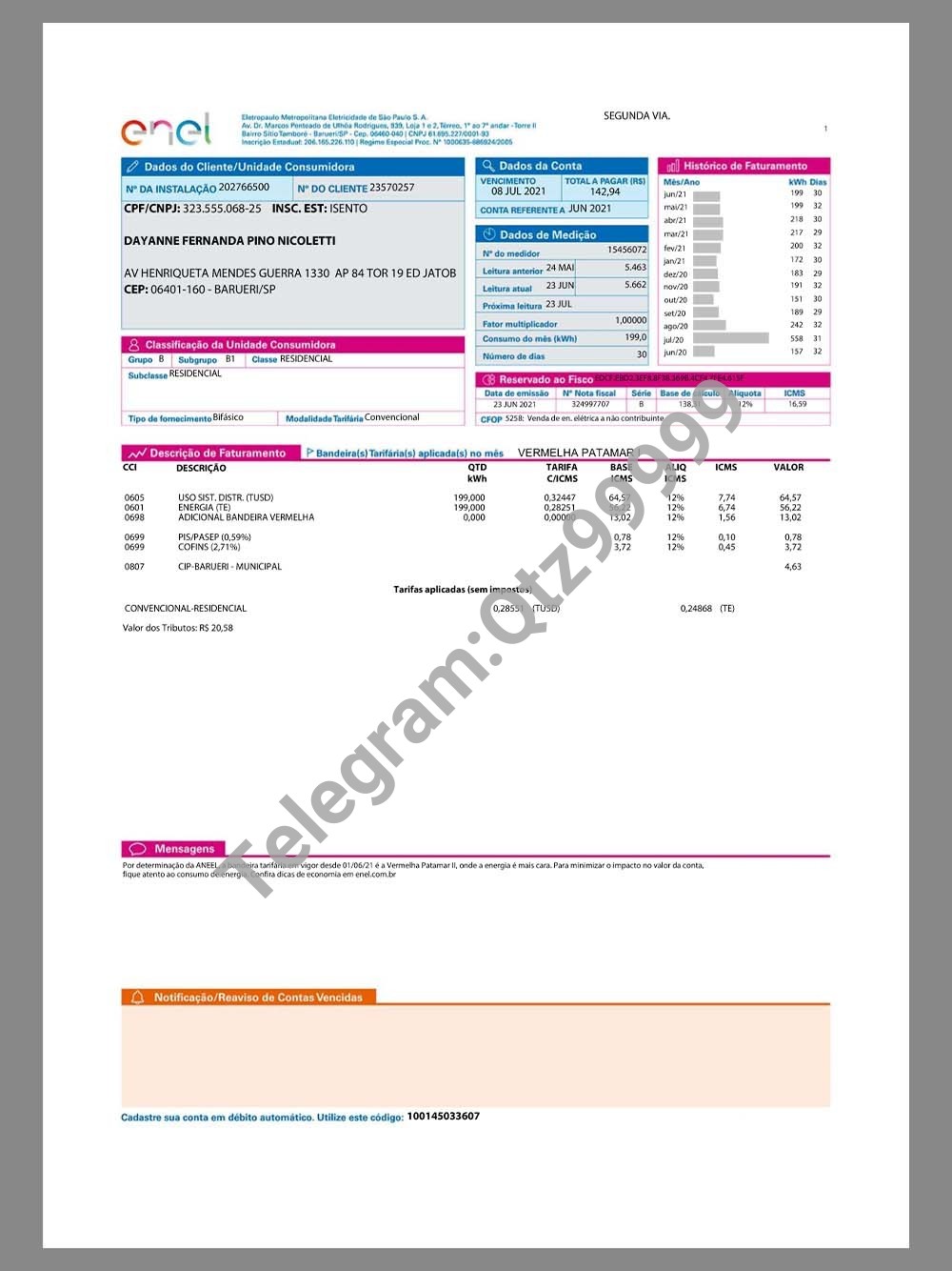 南美|Brazil Enel Utility Bills巴西水电费账单/KYC地址证明pdf模板