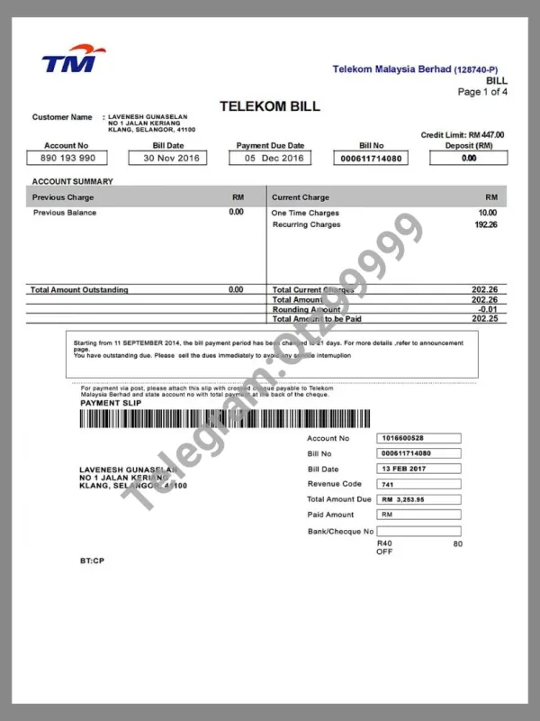 东南亚|Malaysia Telekom Mobile Invoice马来西亚话费账单psd/ps模板