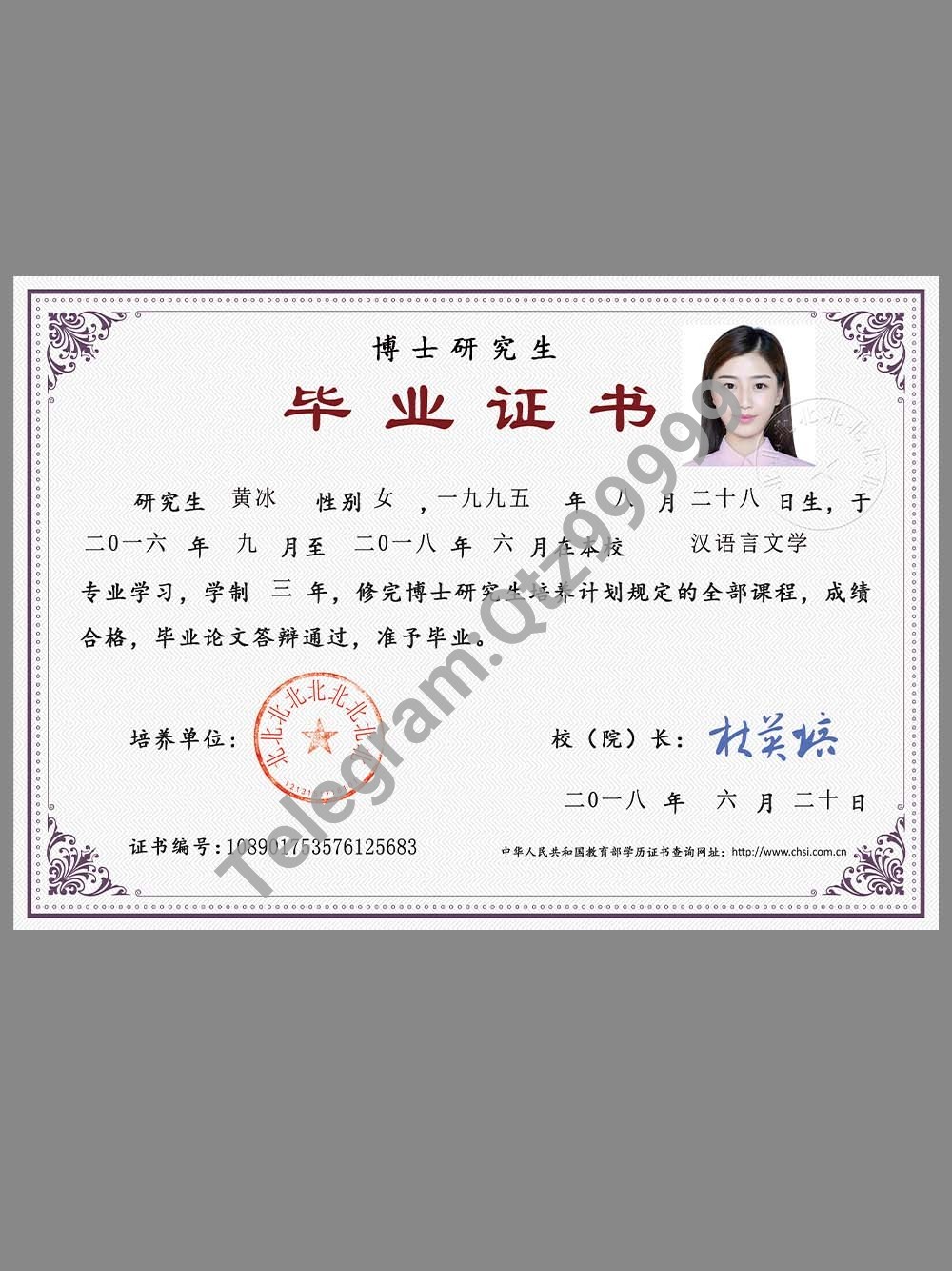 China Doctoral Graduate Certificate博士研究生毕业证书PS/PSD模板