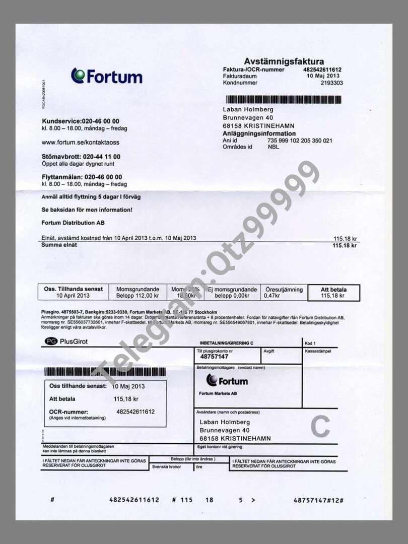 北欧|芬兰Finland Fortum Energy Utility Bills水电费账单/KYC地址证明psd模板 高清原件/PDF/PSD下载 - 地址证明风控解除