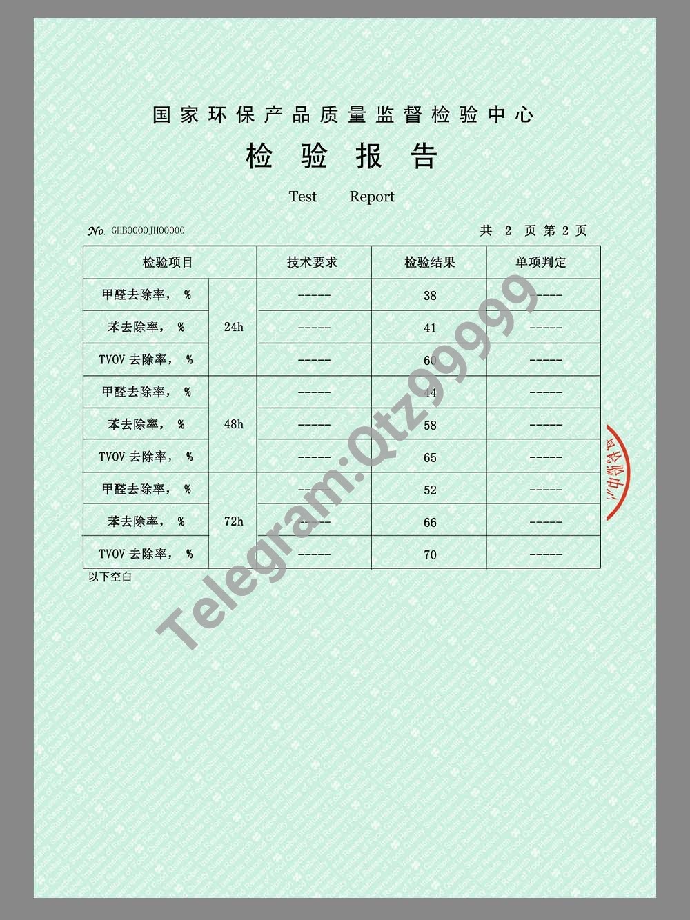 China Environmental Protection Product Test Report国家环保产品质量监督检验中心检验报告模板 高清原件/PDF/PSD下载 - 地址证明风控解除