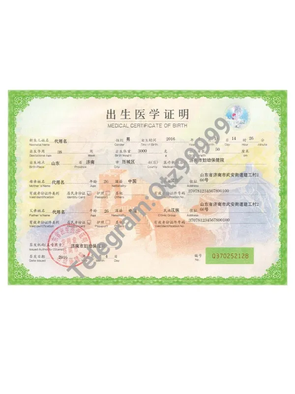 China Birth Certificate Template出生医学证明PS/PSD模板