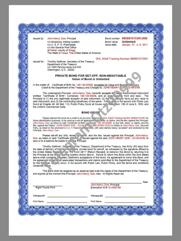 USA Private Bond for Set-Off美国私人抵销债券word模板