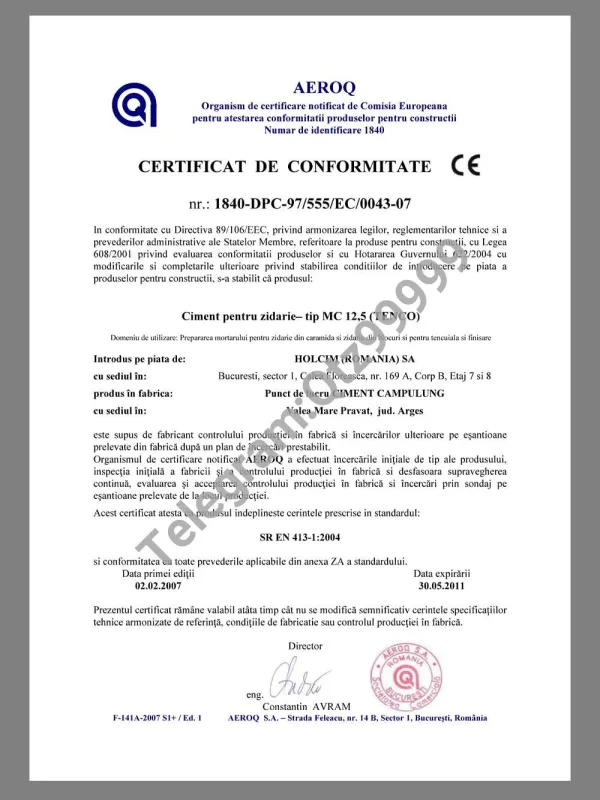 EU Romanian AEROQ Certifiation(construction products)欧盟罗马尼亚建筑材料测试合格证书pdf模板
