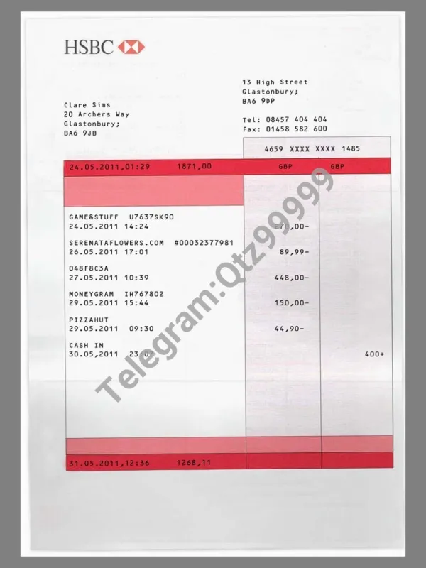 汇丰HSBC Bank Statement银行账单/KYC地址证明psd模板 V1