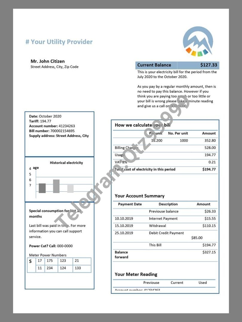 北美|加拿大Canada Cycle Energy Utility Bills水电费账单/KYC地址证明word模板