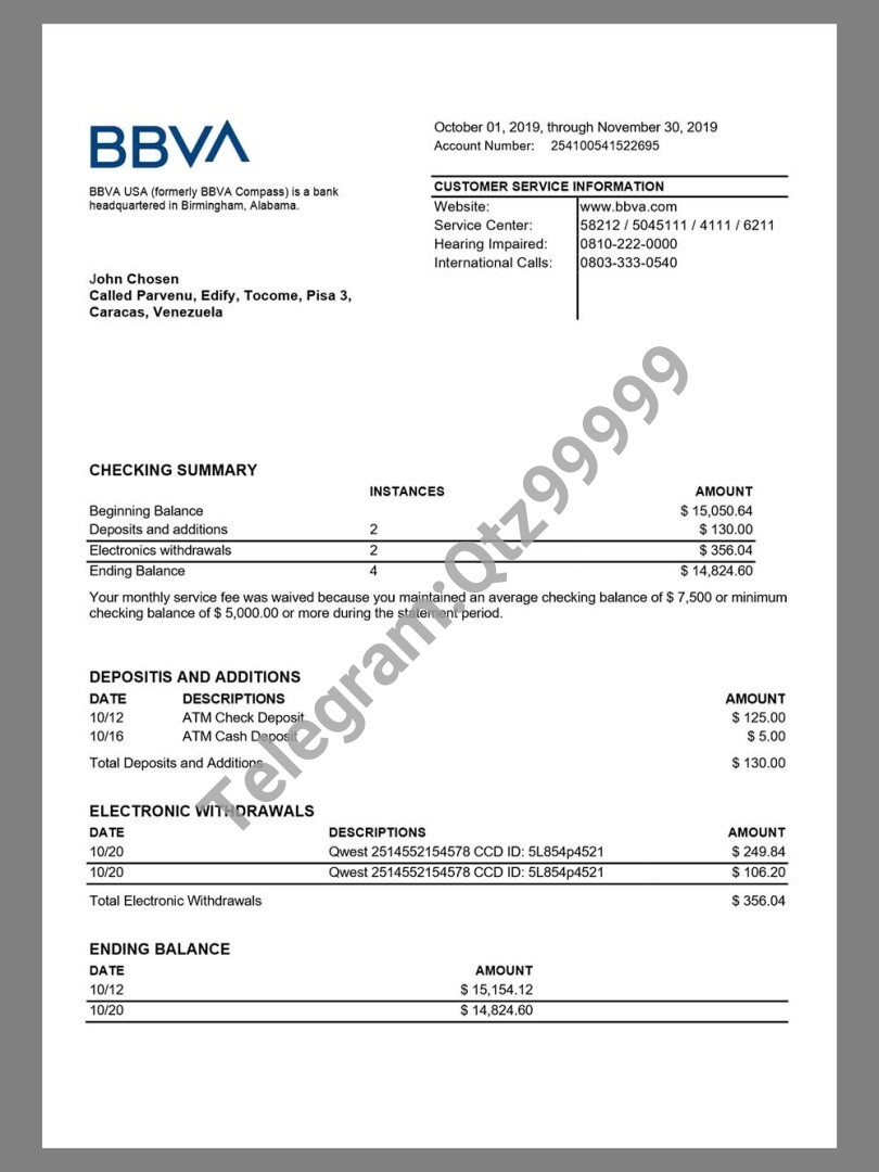 BBAV Bank Statement银行账单/KYC地址证明word模板 高清原件/PDF/PSD下载 - 地址证明风控解除