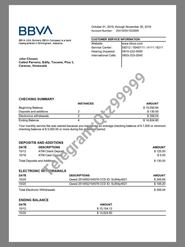 BBAV Bank Statement银行账单/KYC地址证明word模板