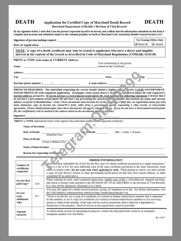 USA Maryland Death Certificate美国马里兰州死亡证明word模板
