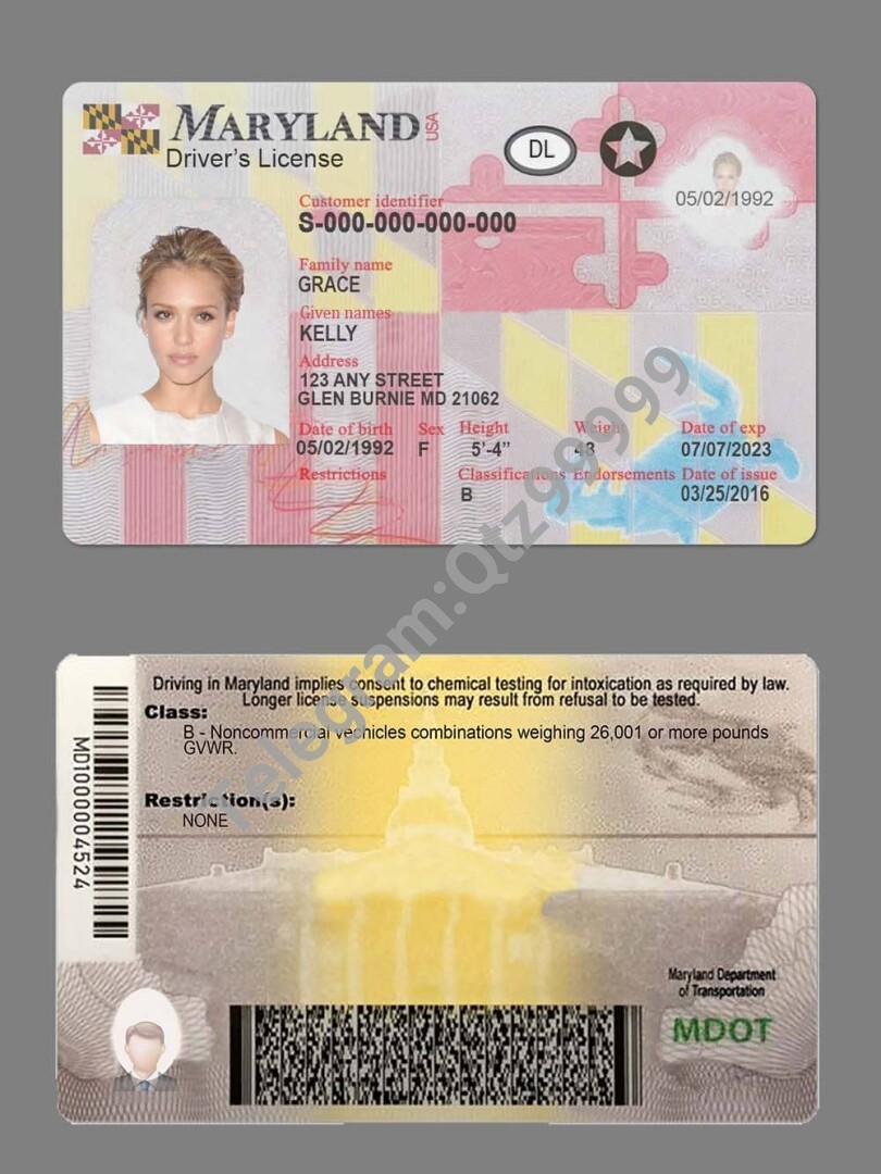 USA美国马里兰州Maryland DL驾驶证/驾照高质量PS/PSD模板 高清原件/PDF/PSD下载 - 地址证明风控解除