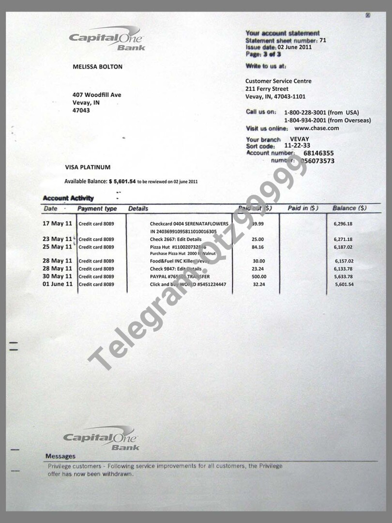 美国Capital One Bank Statement银行账单/KYC地址证明psd模板 高清原件/PDF/PSD下载 - 地址证明风控解除