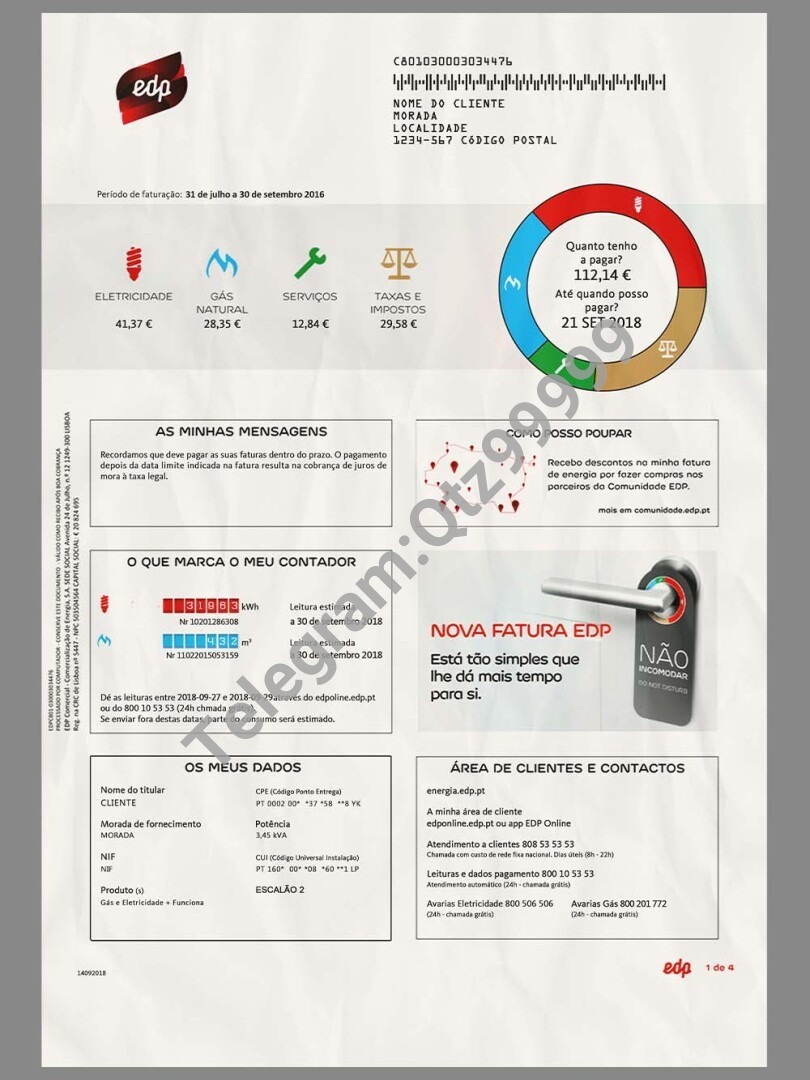 Portugal/Brazil EDP Energy Utility Bills葡萄牙/巴西水电费账单PSD/PS模板