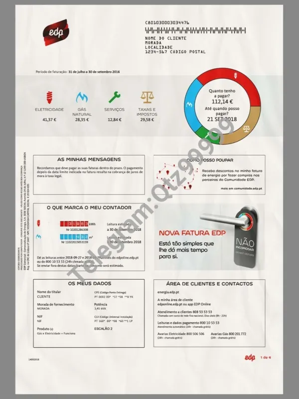 Portugal/Brazil EDP Energy Utility Bills葡萄牙/巴西水电费账单PSD/PS模板