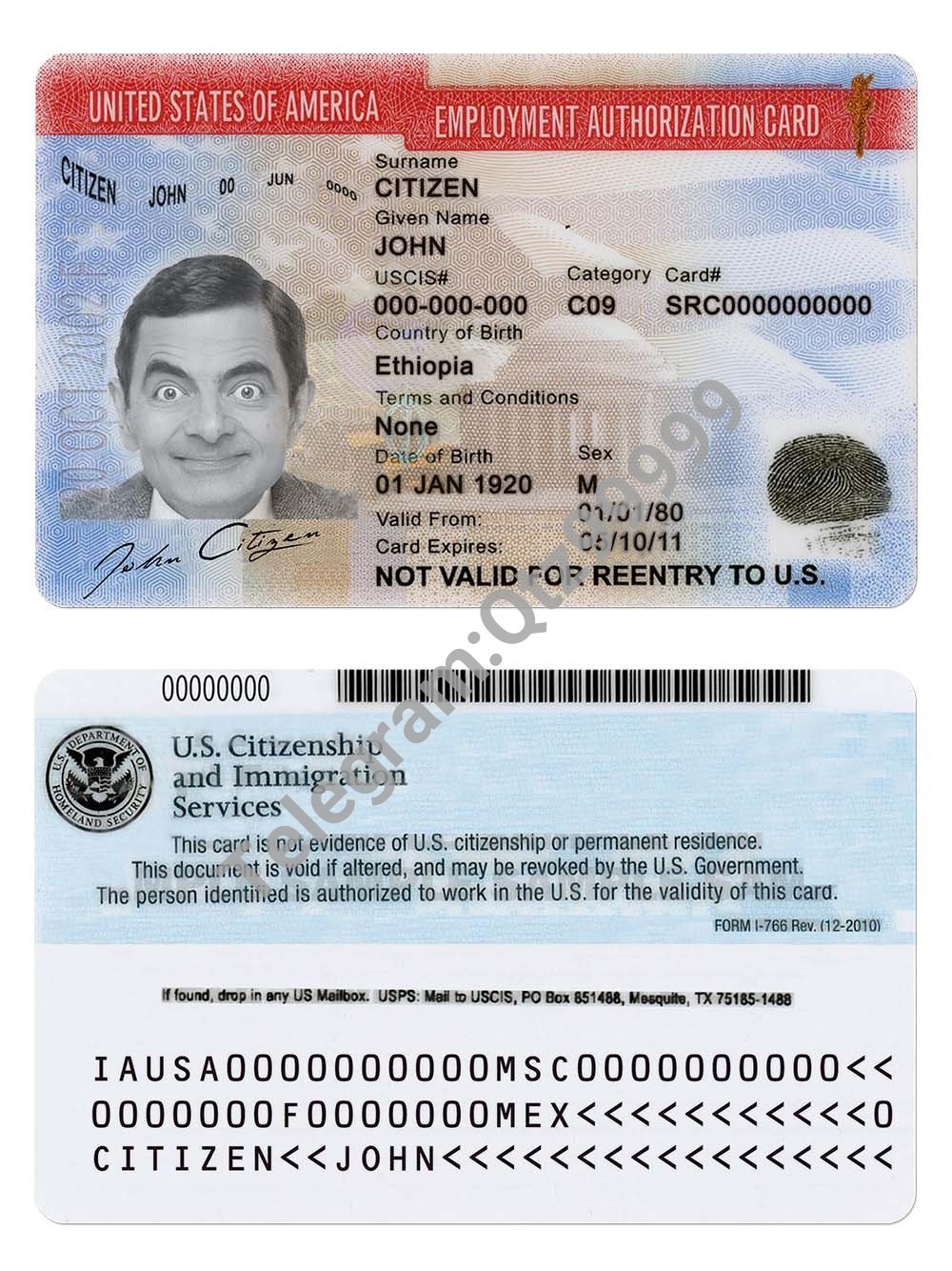 USA Employment Authorization Card美国工卡/就业授权卡/工作许可证PSD模板