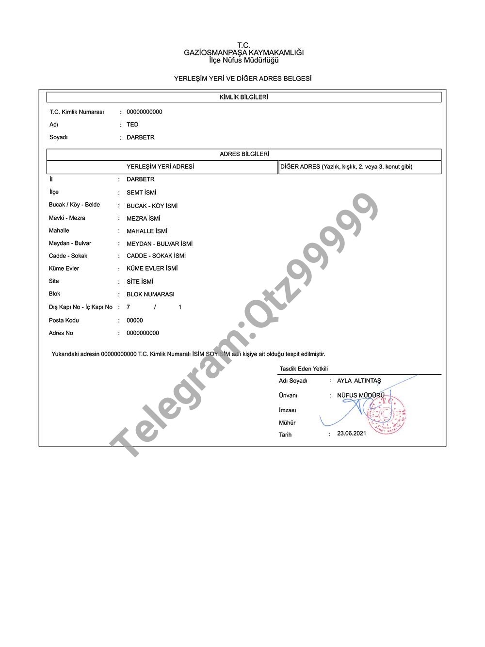 中东| Turkey Address Proof土耳其人口登记证明/KYC地址证明PS/PSD模板