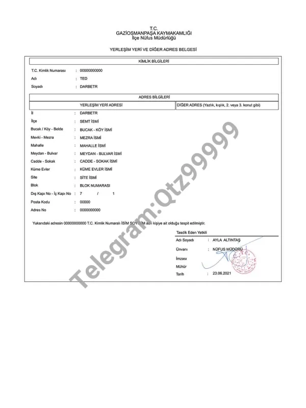 中东| Turkey Address Proof土耳其人口登记证明/KYC地址证明PS/PSD模板