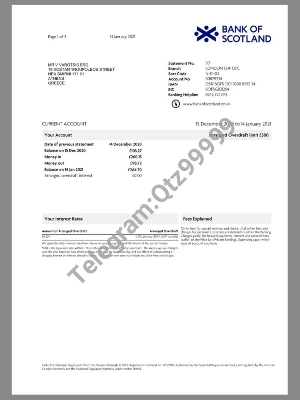 英国 Bank Of Scotland Statement银行账单 KYC地址预览图