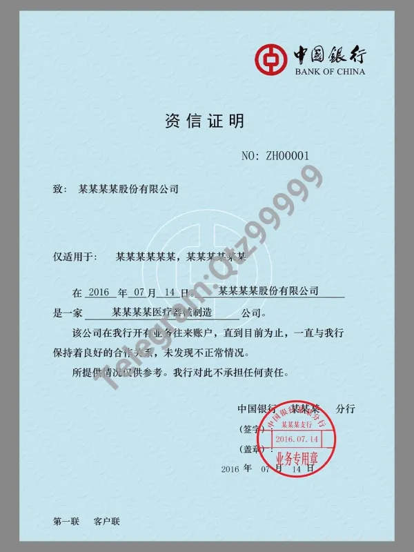 Bank of China Enterprise Credit Certificate中国银行企业资信证明PS/PSD模板