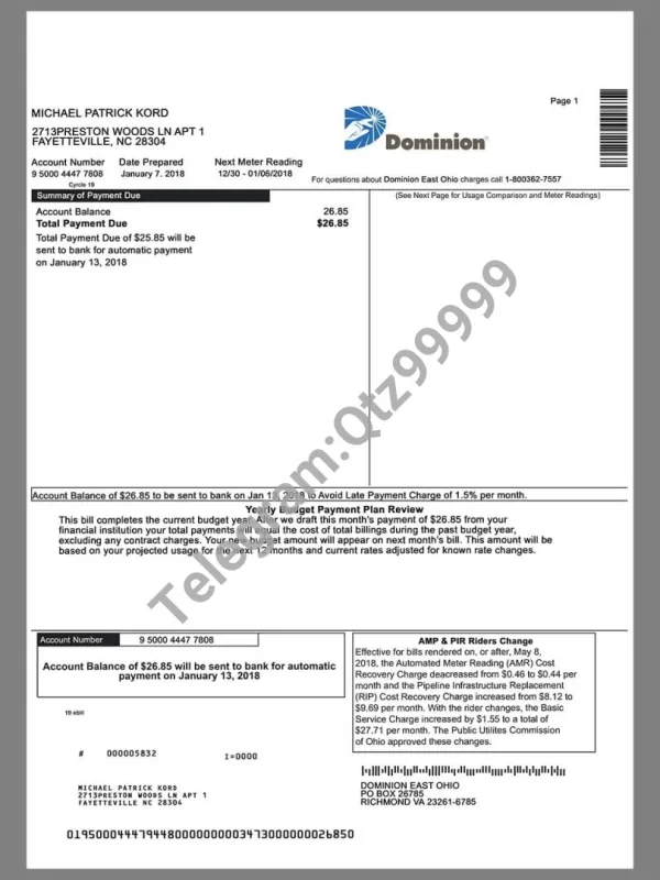美国水电费账单资源包Utility Bills水电费账单/KYC地址证明pdf/psd/word模板
