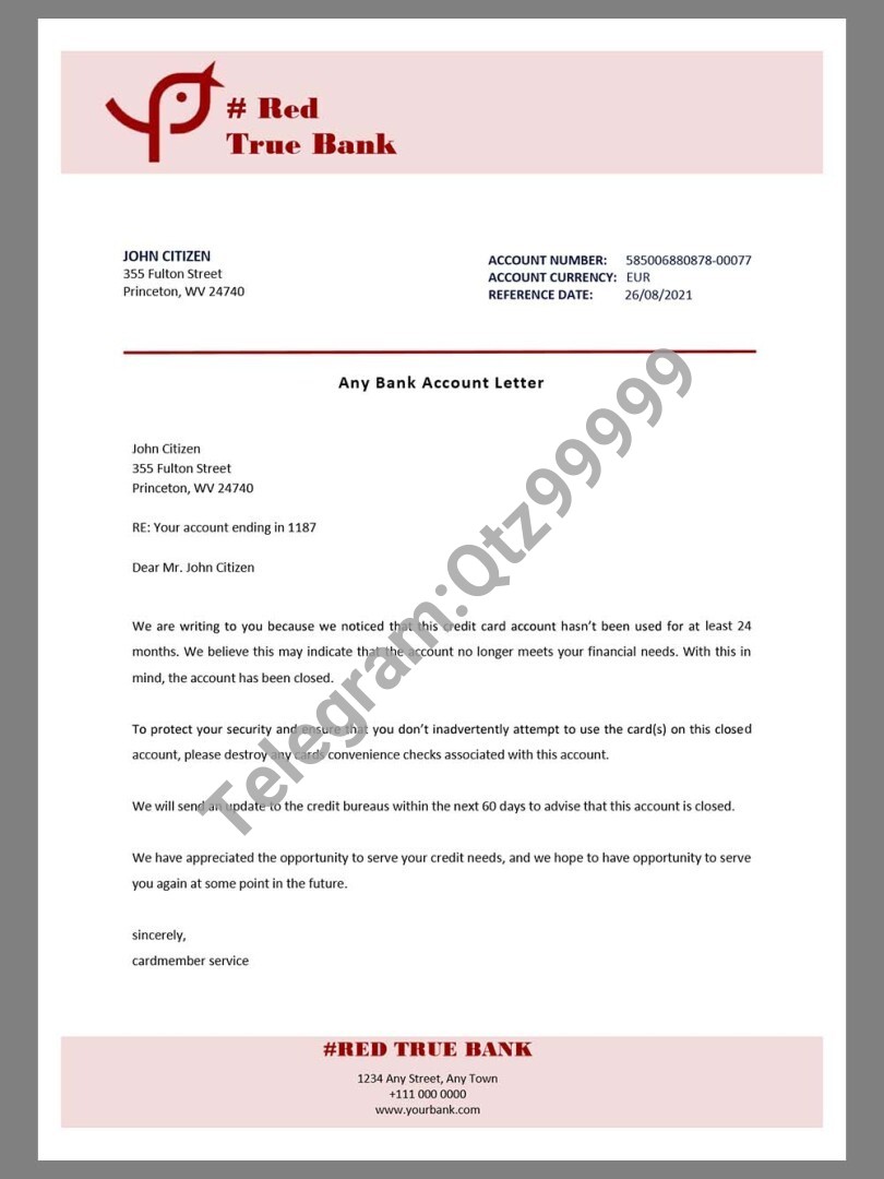 Red True Bank Statement银行账单/KYC地址证明pdf/word模板 高清原件/PDF/PSD下载 - 地址证明风控解除