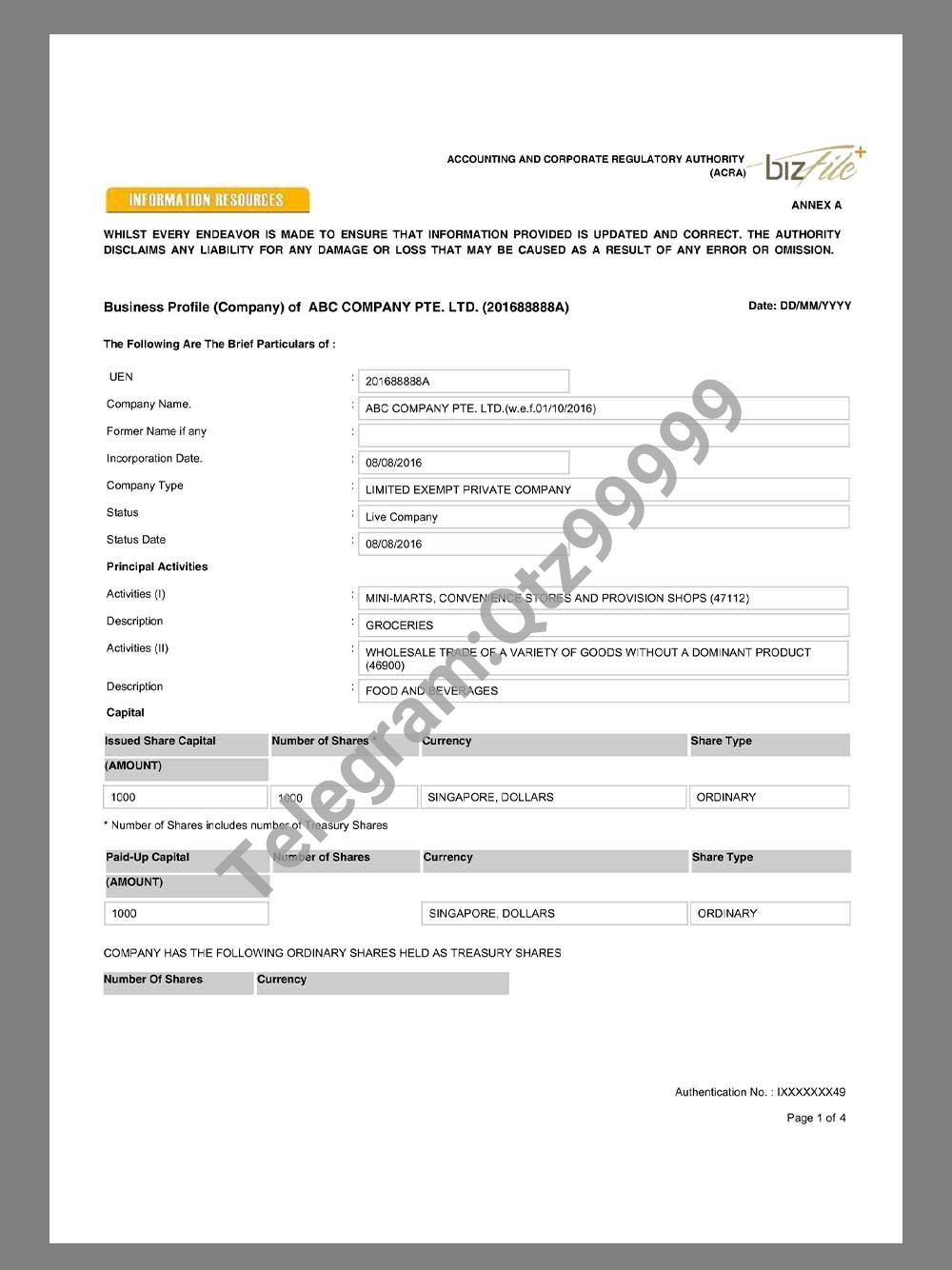 Singapore Company Certificate新加坡企业营业执照pdf模板 高清原件/PDF/PSD下载 - 地址证明风控解除