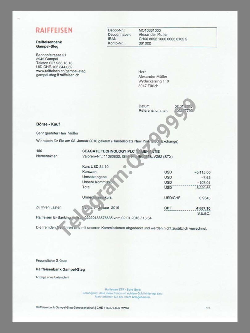 欧盟|Switzerland瑞士Raiffeisen银行账单/KYC地址证明psd模板