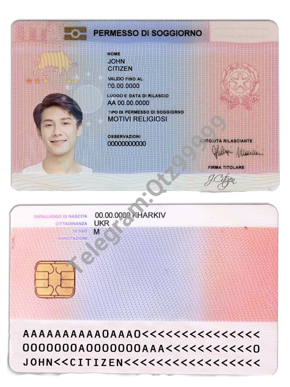 欧洲意大利居留卡/居住证/暂住证PS/PSD模板Italy Residence Permit Template 高清原件/PDF/PSD下载 - 地址证明风控解除
