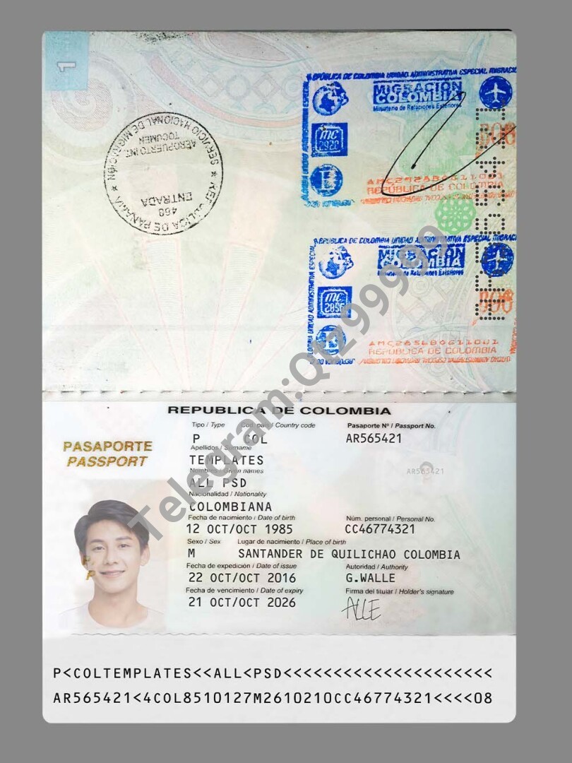 南美州|拉丁美洲Colombia Passport哥伦比亚护照PSD/photoshop/ps模板 高清原件/PDF/PSD下载 - 地址证明风控解除