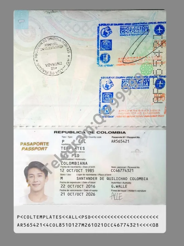 南美州|拉丁美洲Colombia Passport哥伦比亚护照PSD/photoshop/ps模板
