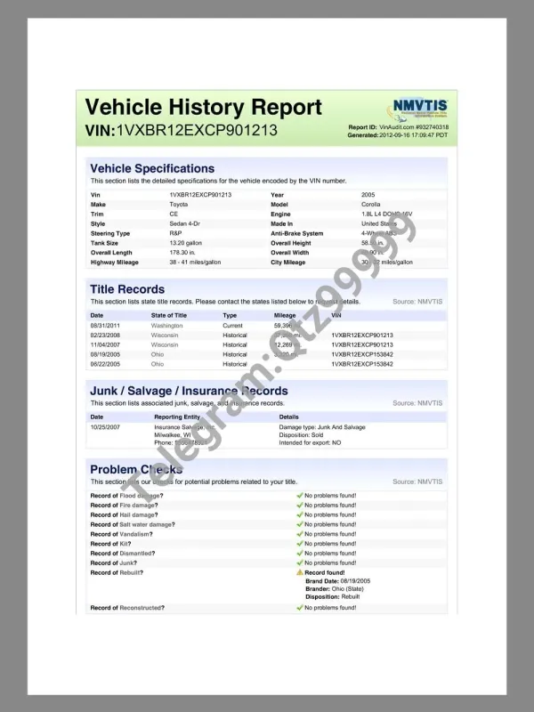 USA Vehicle History Report(VIN Report)美国车辆历史报告pdf模板（V2）