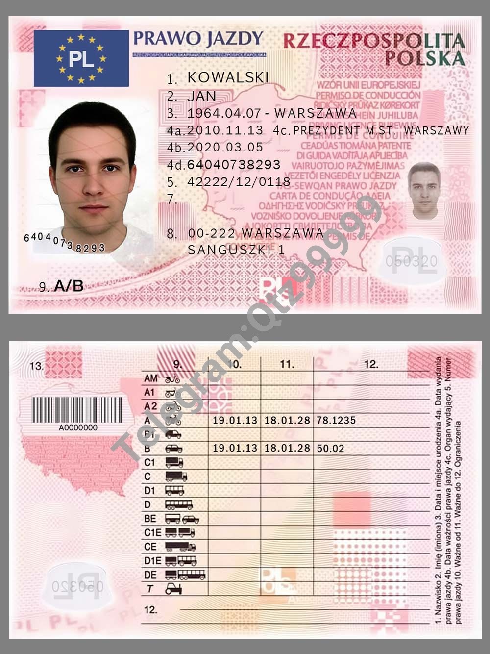 欧盟|Poland Driver License Template波兰驾照/驾驶证PS/PSD模板(打印版) 高清原件/PDF/PSD下载 - 地址证明风控解除