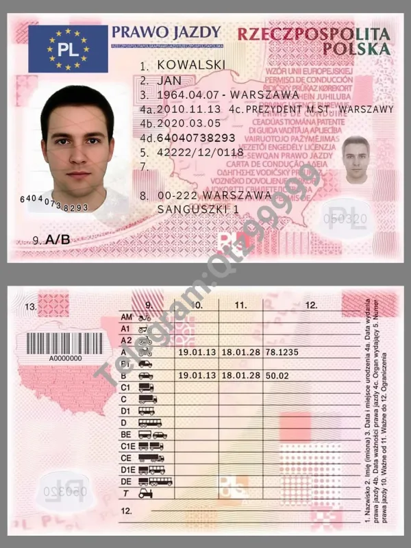 欧盟|Poland Driver License Template波兰驾照/驾驶证PS/PSD模板（打印版）