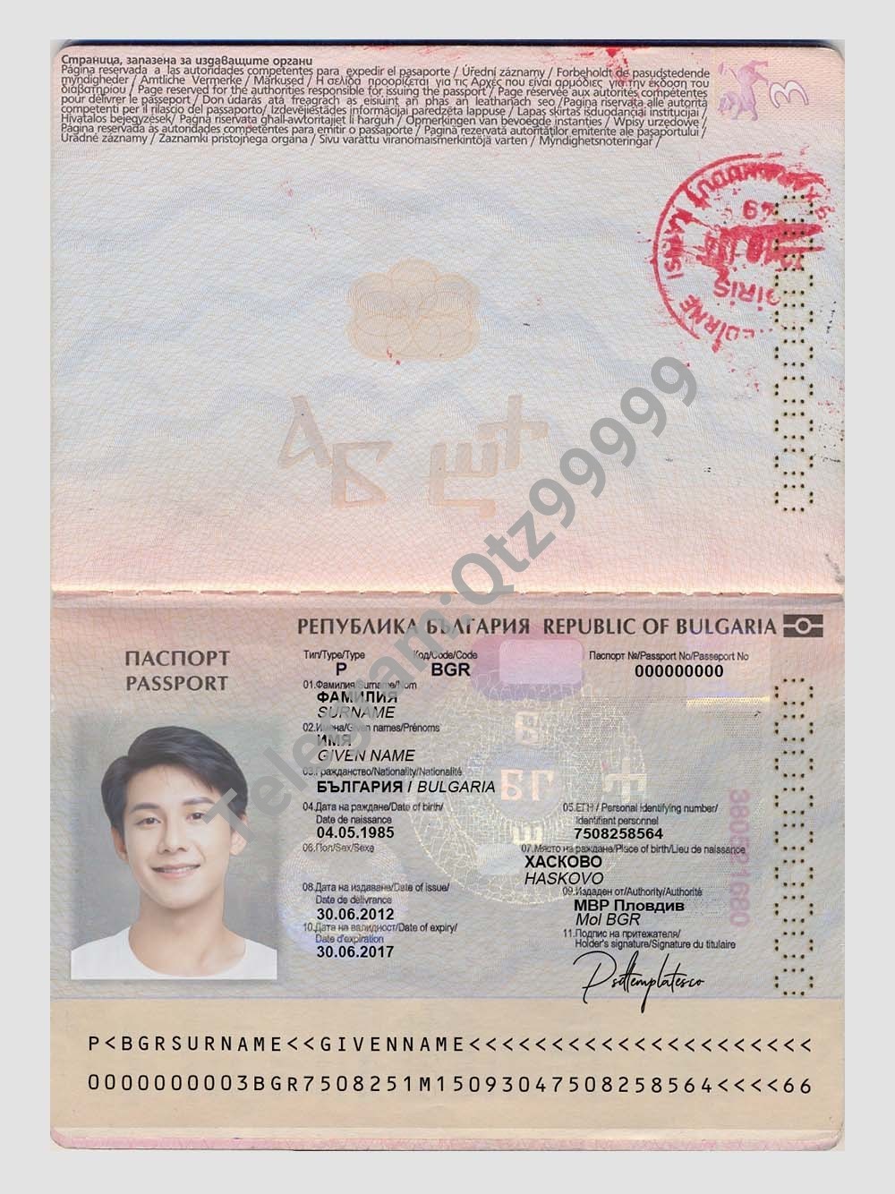 欧盟|东欧|Bulgaria Passport Template保加利亚护照PS/Photoshop/PSD模板（V1版） 高清原件/PDF/PSD下载 - 地址证明风控解除