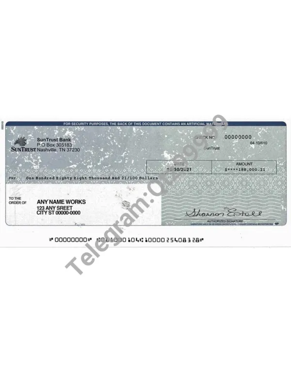 美国SunTrust Bank Cheque银行支票/KYC地址证明psd模板