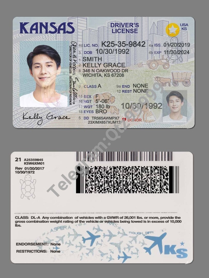 USA美国堪萨斯州Kansas DL驾驶证/驾照高质量PS/PSD模板 高清原件/PDF/PSD下载 - 地址证明风控解除