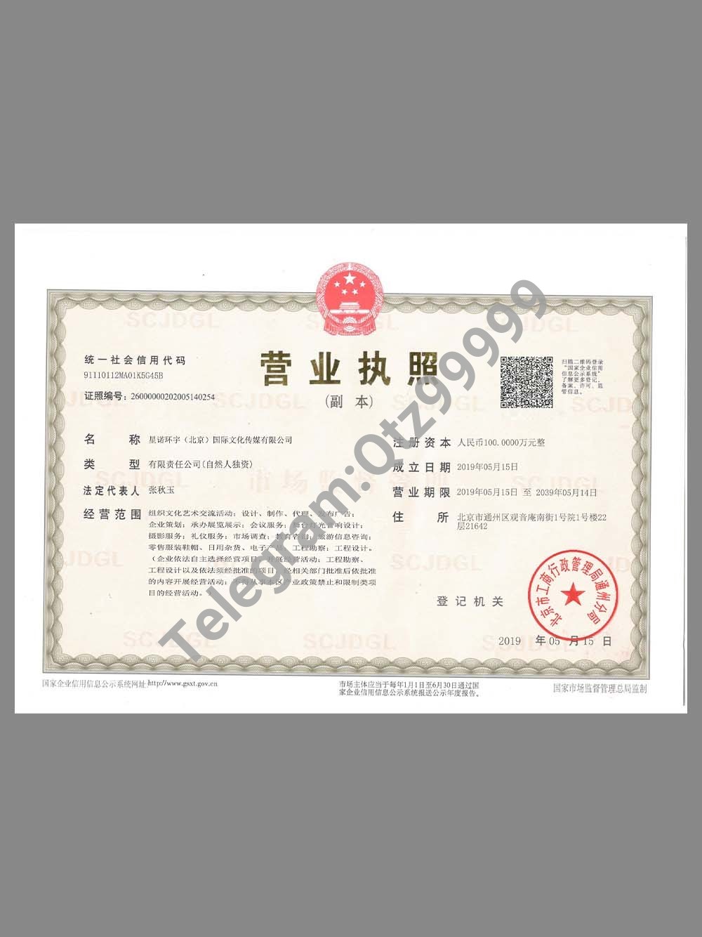 China Company Certificate(Horizontal)营业执照PS/PSD模板（横板） 高清原件/PDF/PSD下载 - 地址证明风控解除