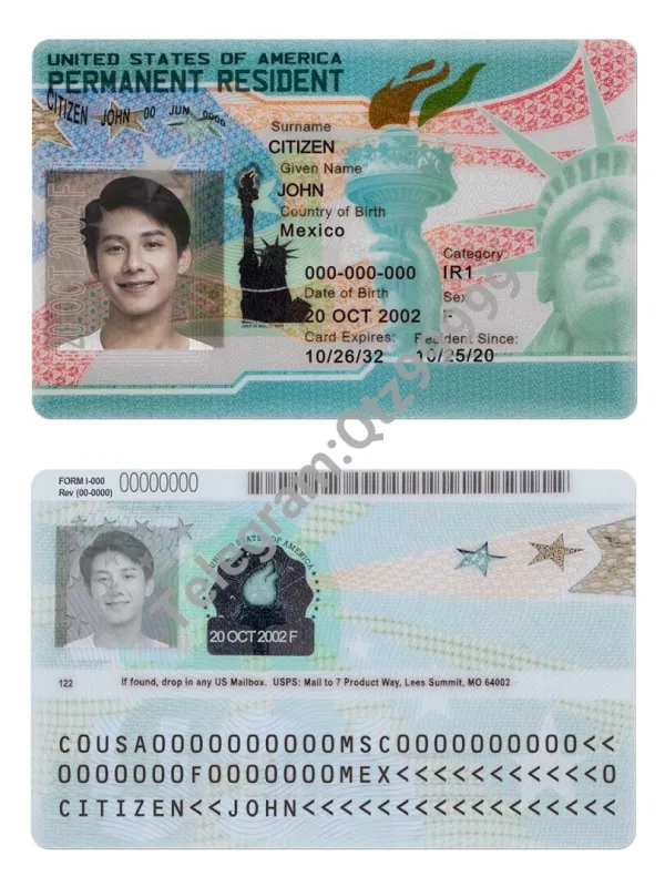 USA Green Card Template(Permanent Resident)美国绿卡/永居卡PSD模板(V2)