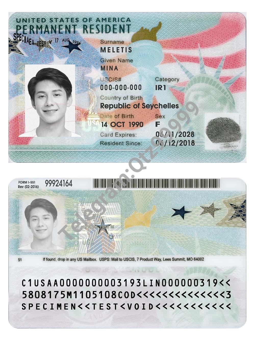 北美|USA GreenCard美国绿卡/永居卡/身份证卡photoshop/PS/PSD模板 高清原件/PDF/PSD下载 - 地址证明风控解除