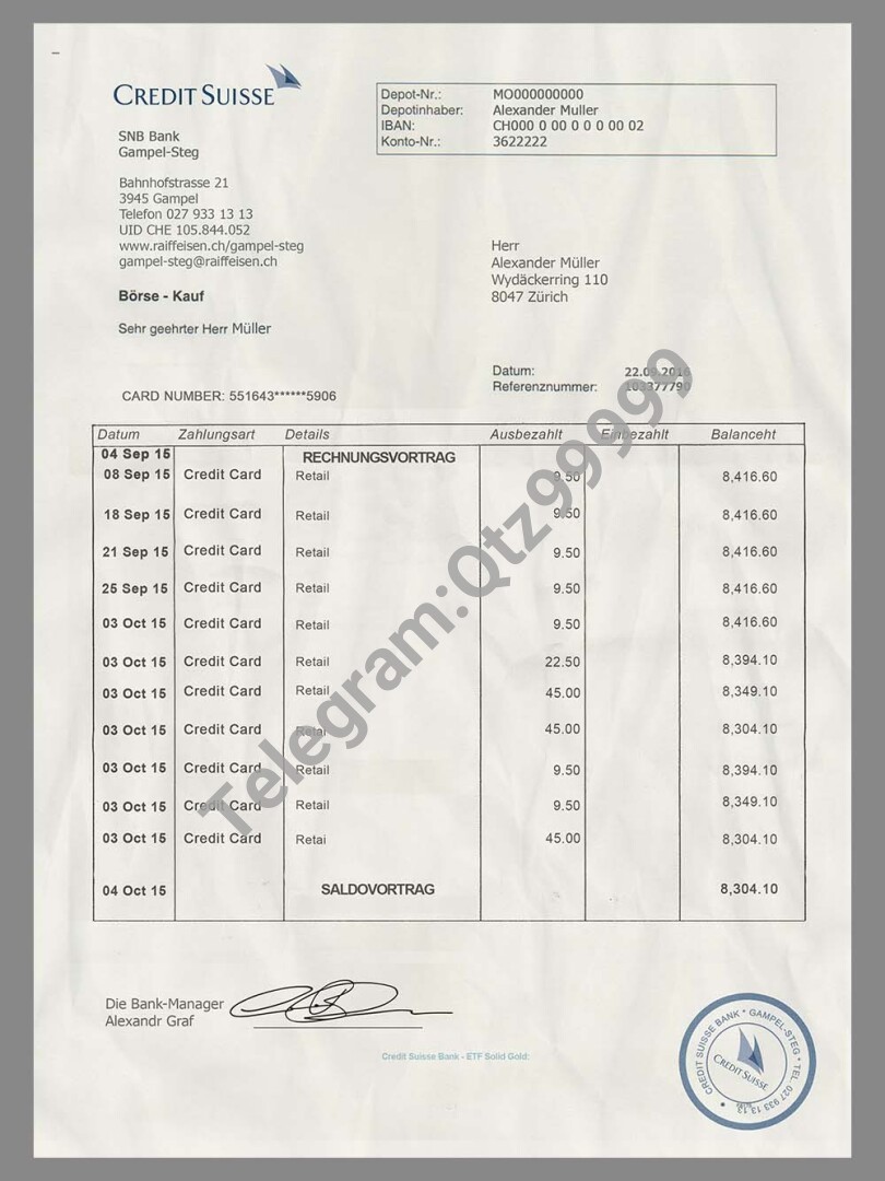 Credit Suisse Bank Statement瑞士信贷银行账单/KYC地址证明psd模板 高清原件/PDF/PSD下载 - 地址证明风控解除