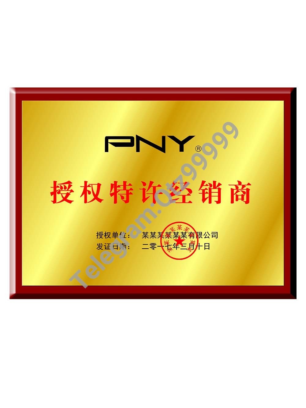 PNY Authorization Certificate(Chinese)美国必恩威科技授权证书PS/PSD模板 高清原件/PDF/PSD下载 - 地址证明风控解除